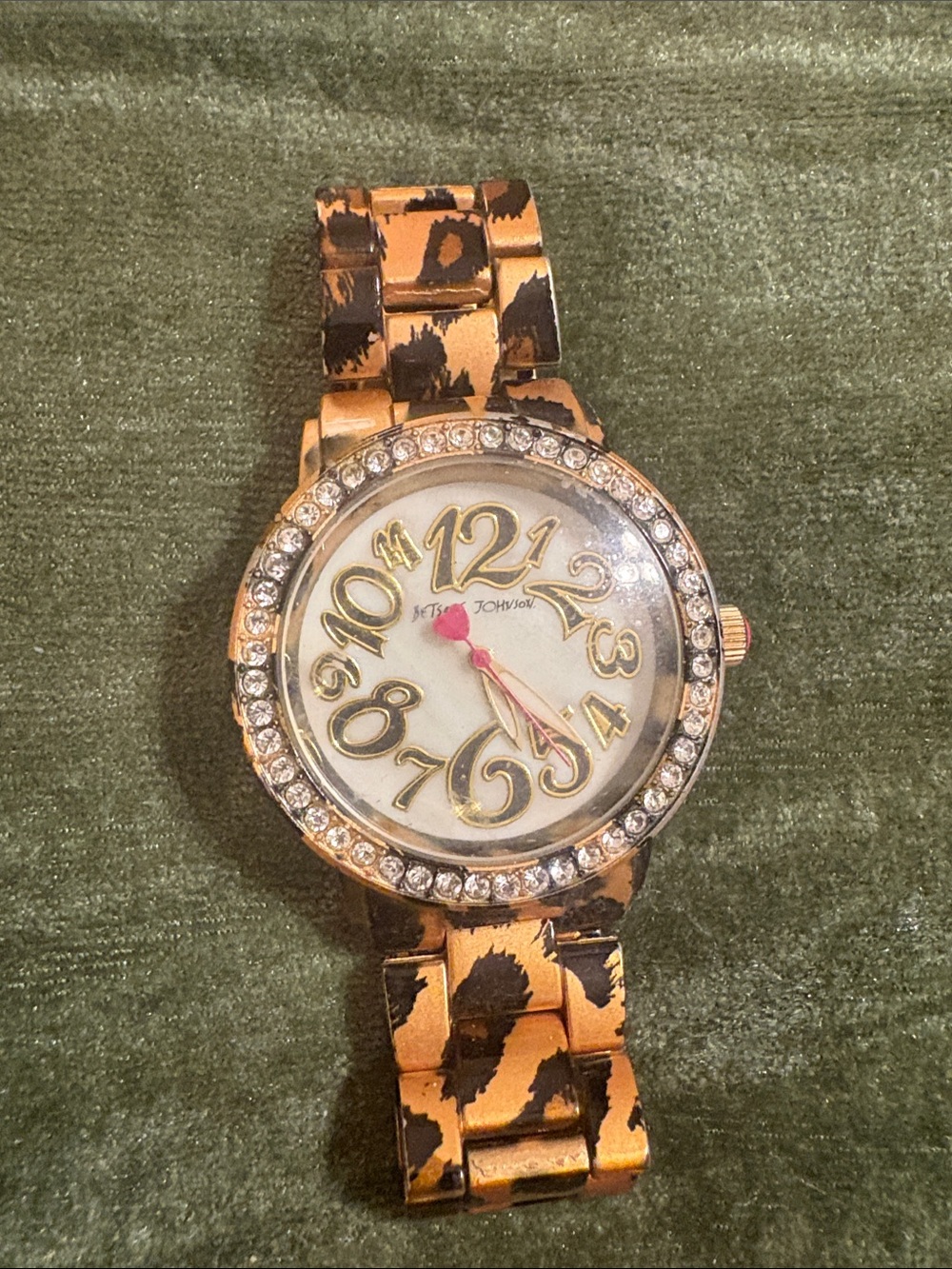 Betsey Johnson Gold and Black Leopard Crystal Bezel Women's Watch